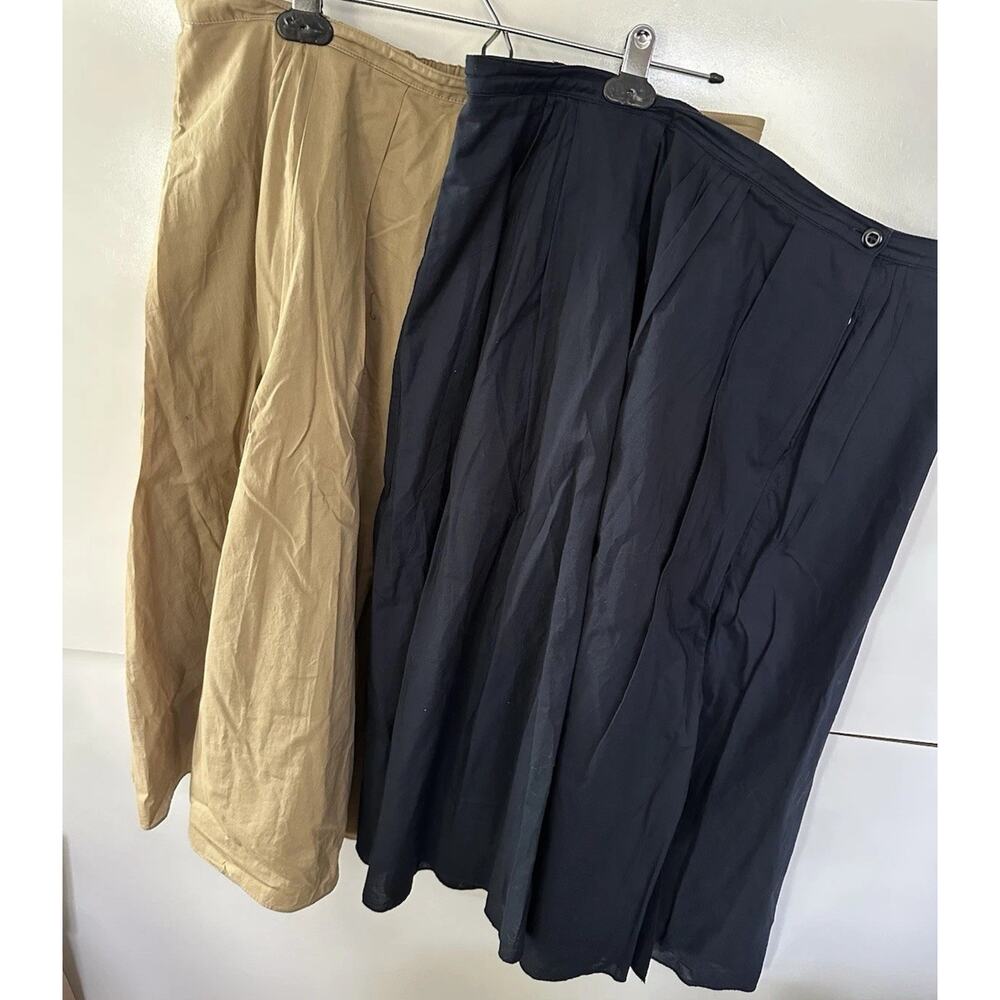 Alex Mill June Pull On A Line Full Skirt Lot Of Two Navy And Tan XL Midi Cotton